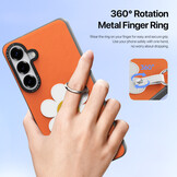 Samsung Galaxy S26 Ultra PU-leren backcover - 360° Ringhouder - Madeliefje/Oranje