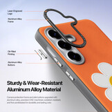 Samsung Galaxy S26 Ultra PU-leren backcover - 360° Ringhouder - Madeliefje/Oranje