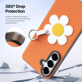 Samsung Galaxy S26 Ultra PU-leren backcover - 360° Ringhouder - Madeliefje/Oranje