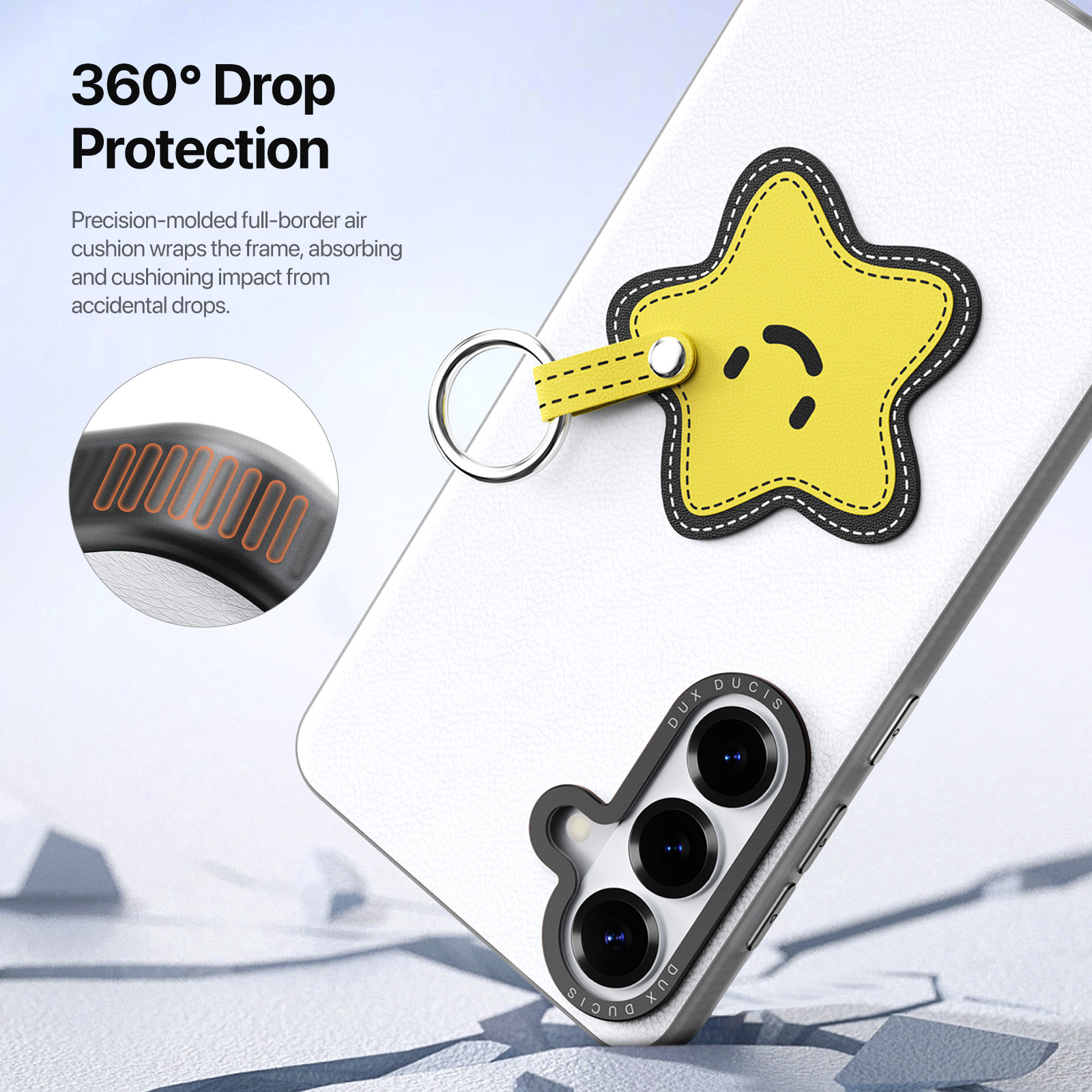 Samsung Galaxy S26 Ultra PU-leren backcover - 360° Ringhouder - Ster/Wit