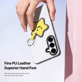 Samsung Galaxy S26 Ultra PU-leren backcover - 360° Ringhouder - Ster/Wit