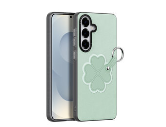 Dux Ducis Luvy Samsung Galaxy S26 Ultra PU-leren backcover hoes met ringhouder - Klavertje/Groen