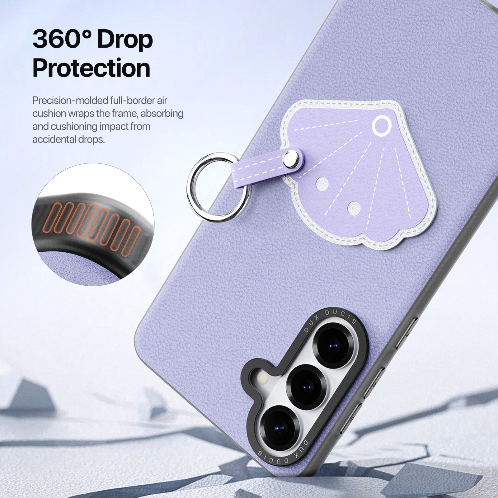 Samsung Galaxy S26 Ultra PU-leren backcover - 360° Ringhouder - Schelp/Lila