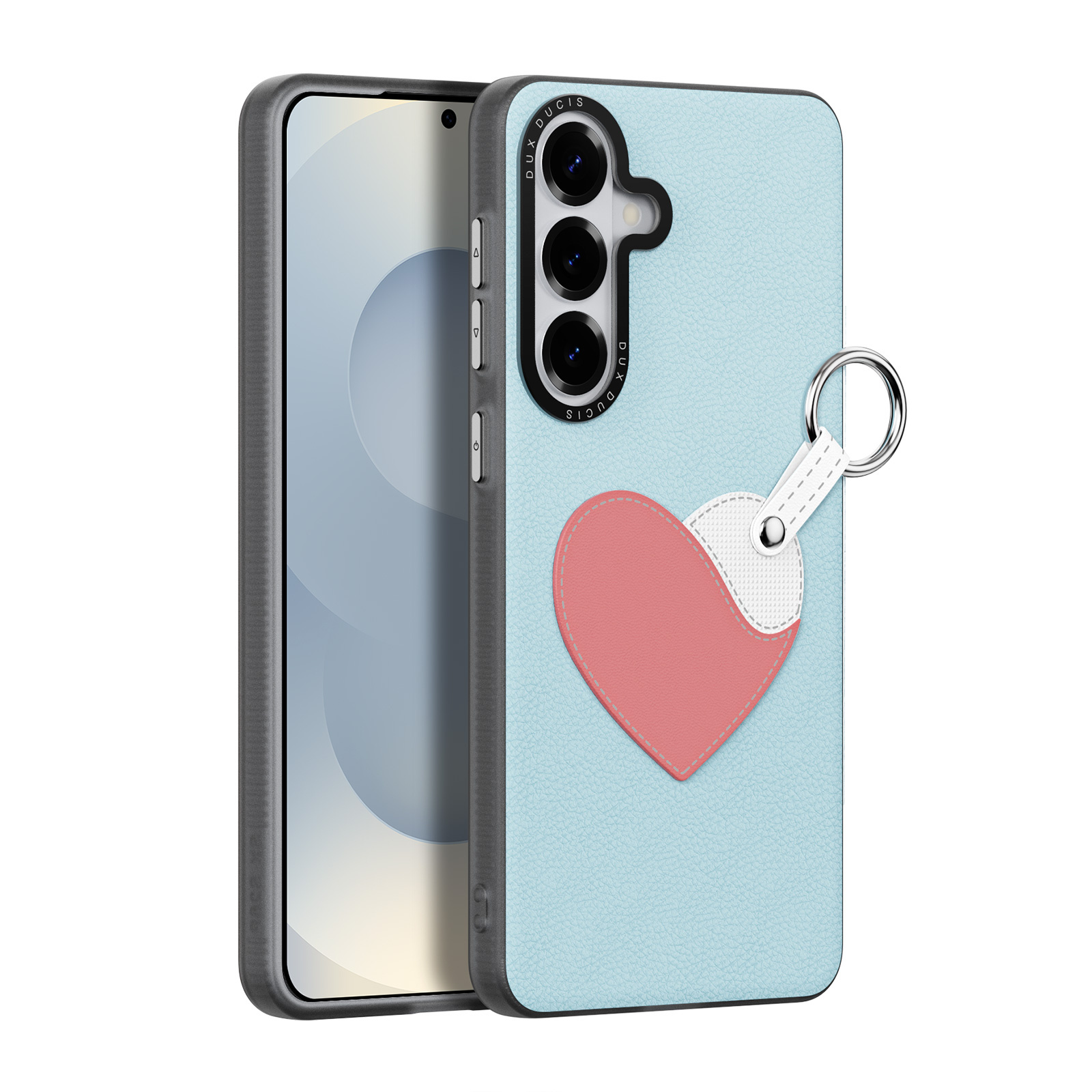 Dux Ducis Luvy Samsung Galaxy S26 Plus PU-leren backcover hoes met ringhouder - Harten/Lichtblauw