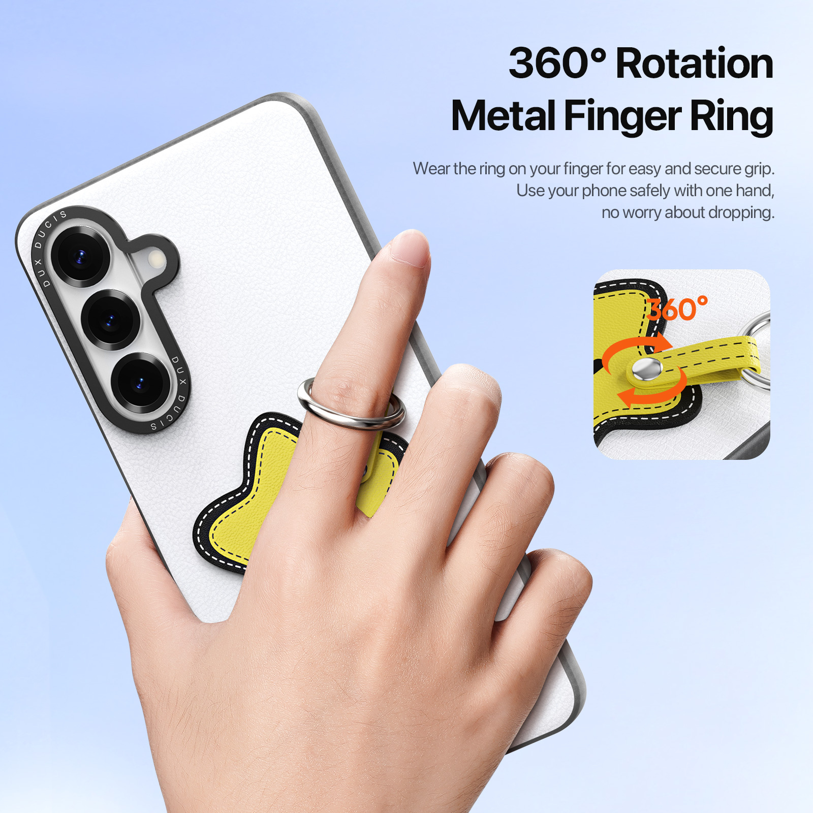 Samsung Galaxy S26 Plus PU-leren backcover - 360° Ringhouder - Ster/Wit