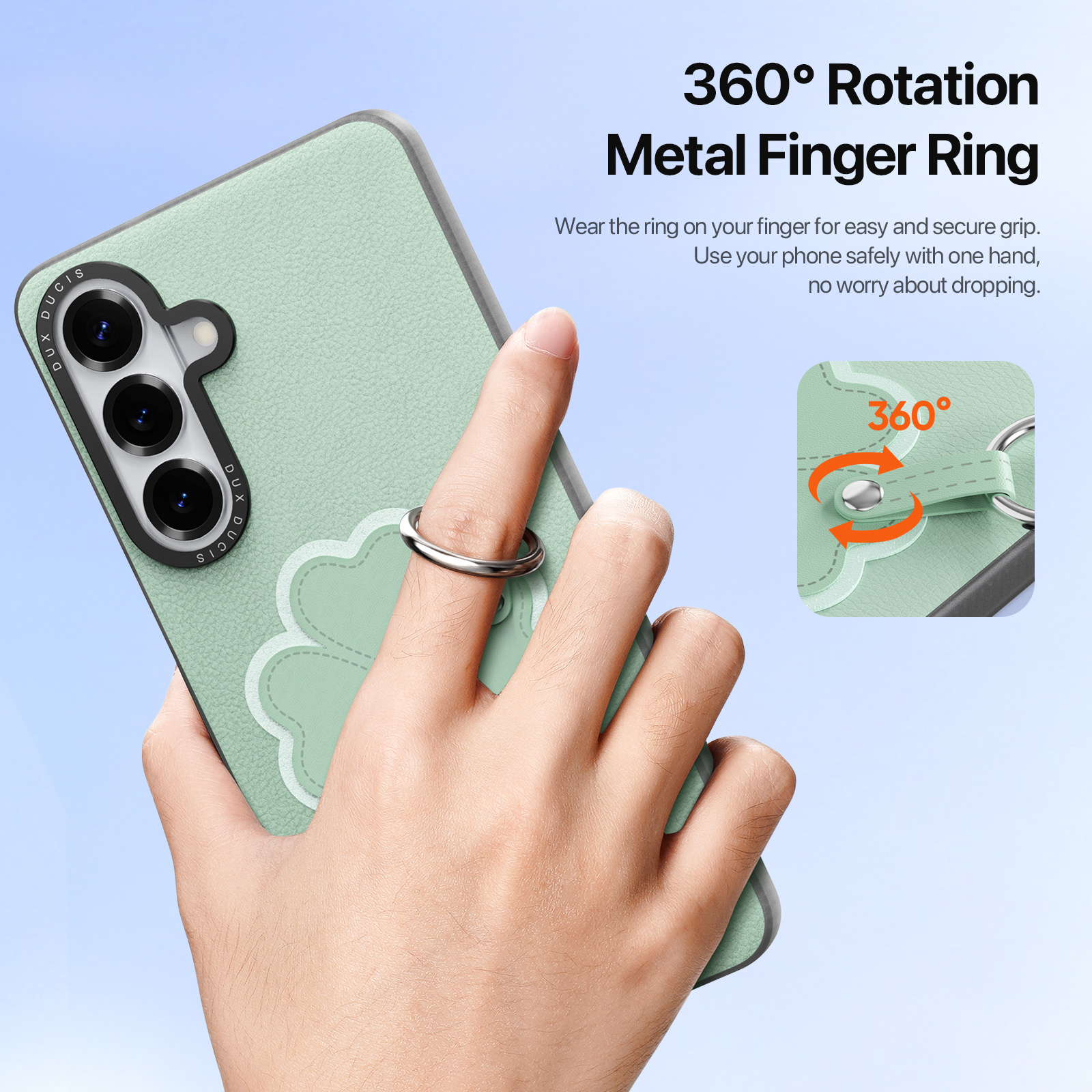 Samsung Galaxy S26 Plus PU-leren backcover - 360° Ringhouder - Klavertje/Groen