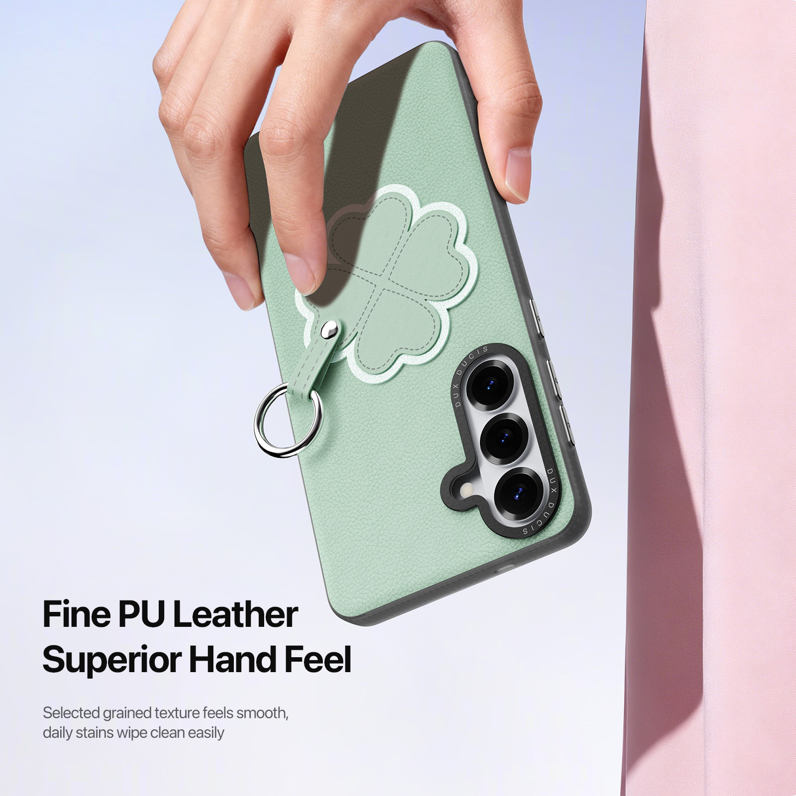 Samsung Galaxy S26 Plus PU-leren backcover - 360° Ringhouder - Klavertje/Groen