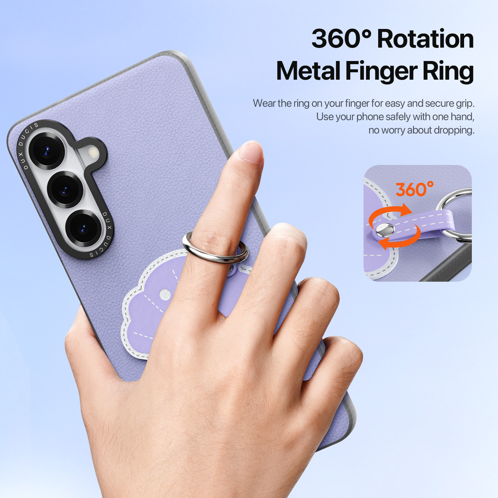 Samsung Galaxy S26 Plus PU-leren backcover - 360° Ringhouder - Schelp/Lila