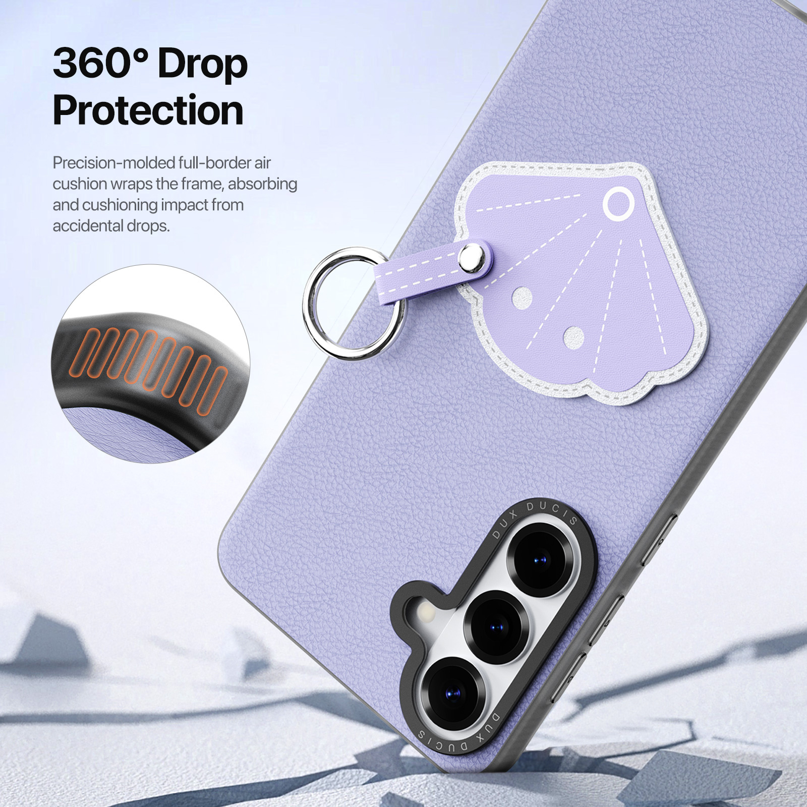 Samsung Galaxy S26 Plus PU-leren backcover - 360° Ringhouder - Schelp/Lila