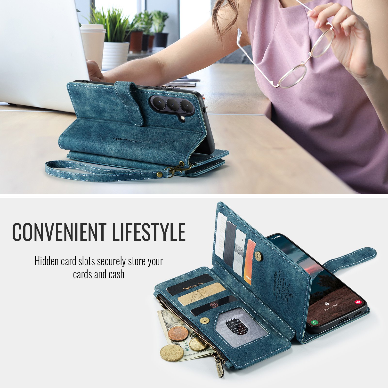 Samsung Galaxy S26 PU leren hoesje portemonnee - Blauw