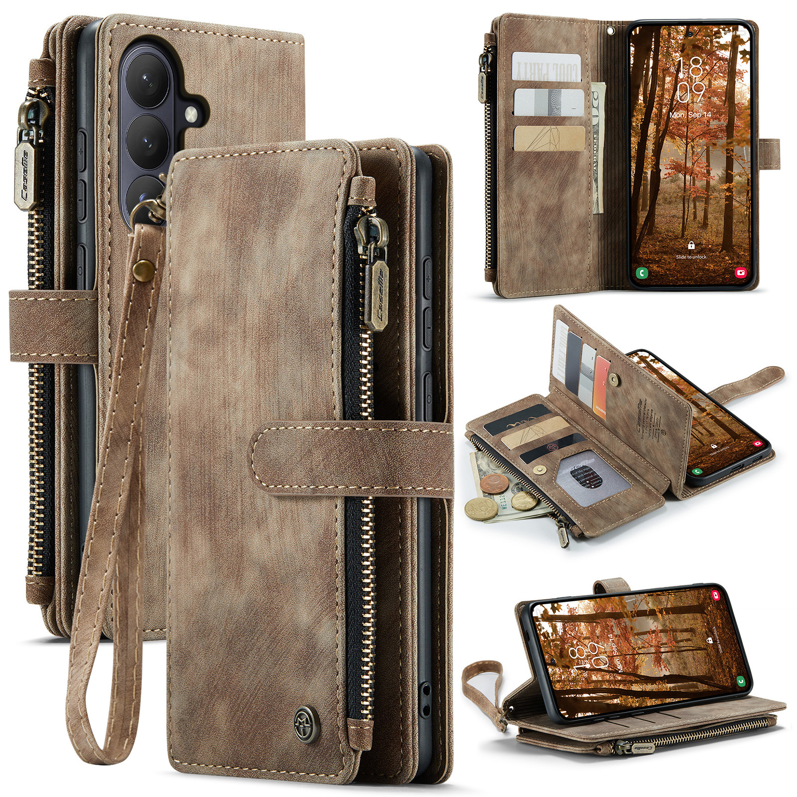 Caseme Samsung Galaxy S26 PU leren hoesje - portemonnee - Bruin