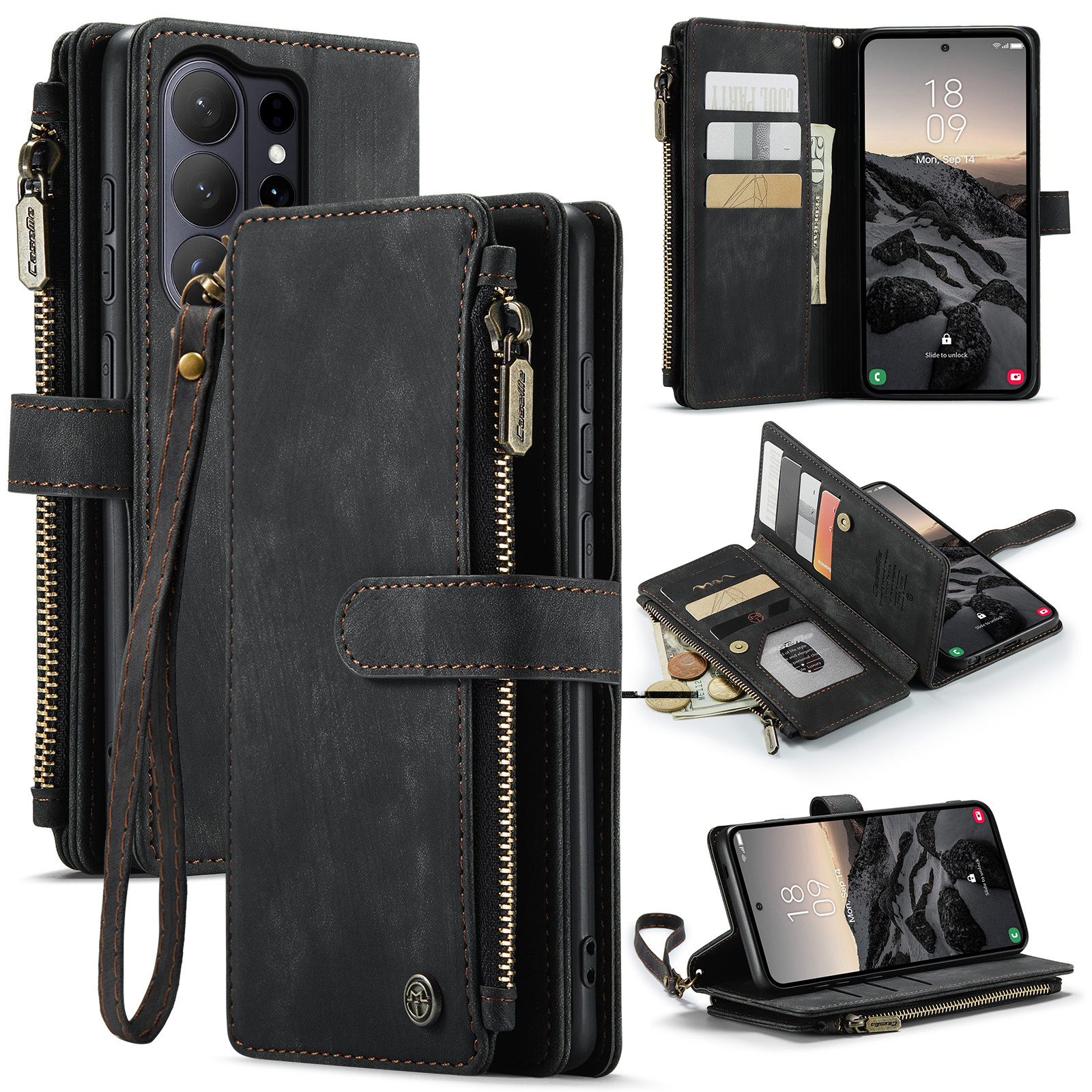 Caseme Samsung Galaxy S26 Ultra PU leren hoesje - portemonnee - Zwart