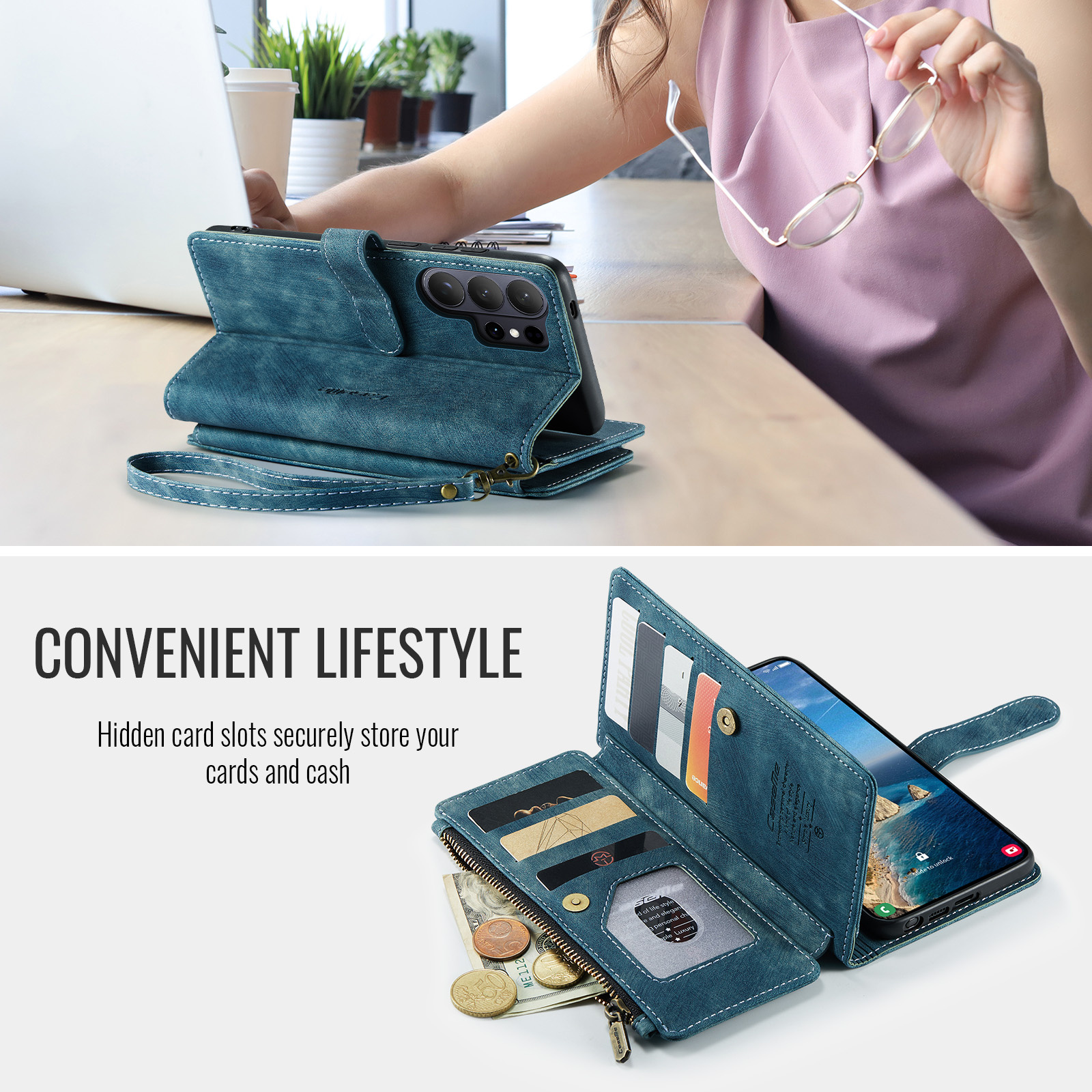 Samsung Galaxy S26 Ultra PU leren hoesje portemonnee - Blauw