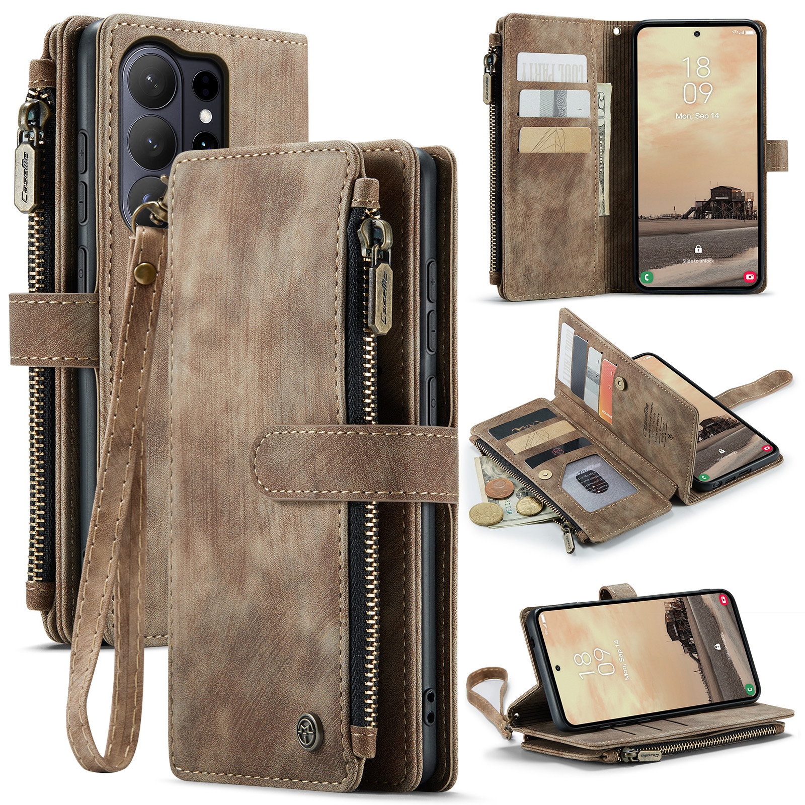 Caseme Samsung Galaxy S26 Ultra PU leren hoesje - portemonnee - Bruin