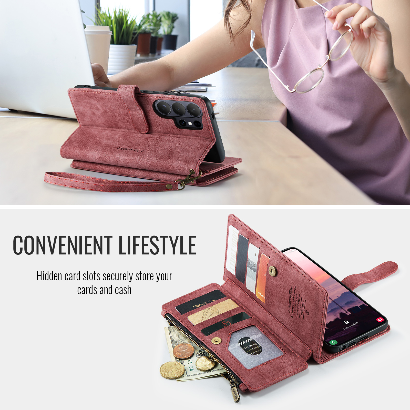 Samsung Galaxy S26 Ultra PU leren hoesje portemonnee - Rood