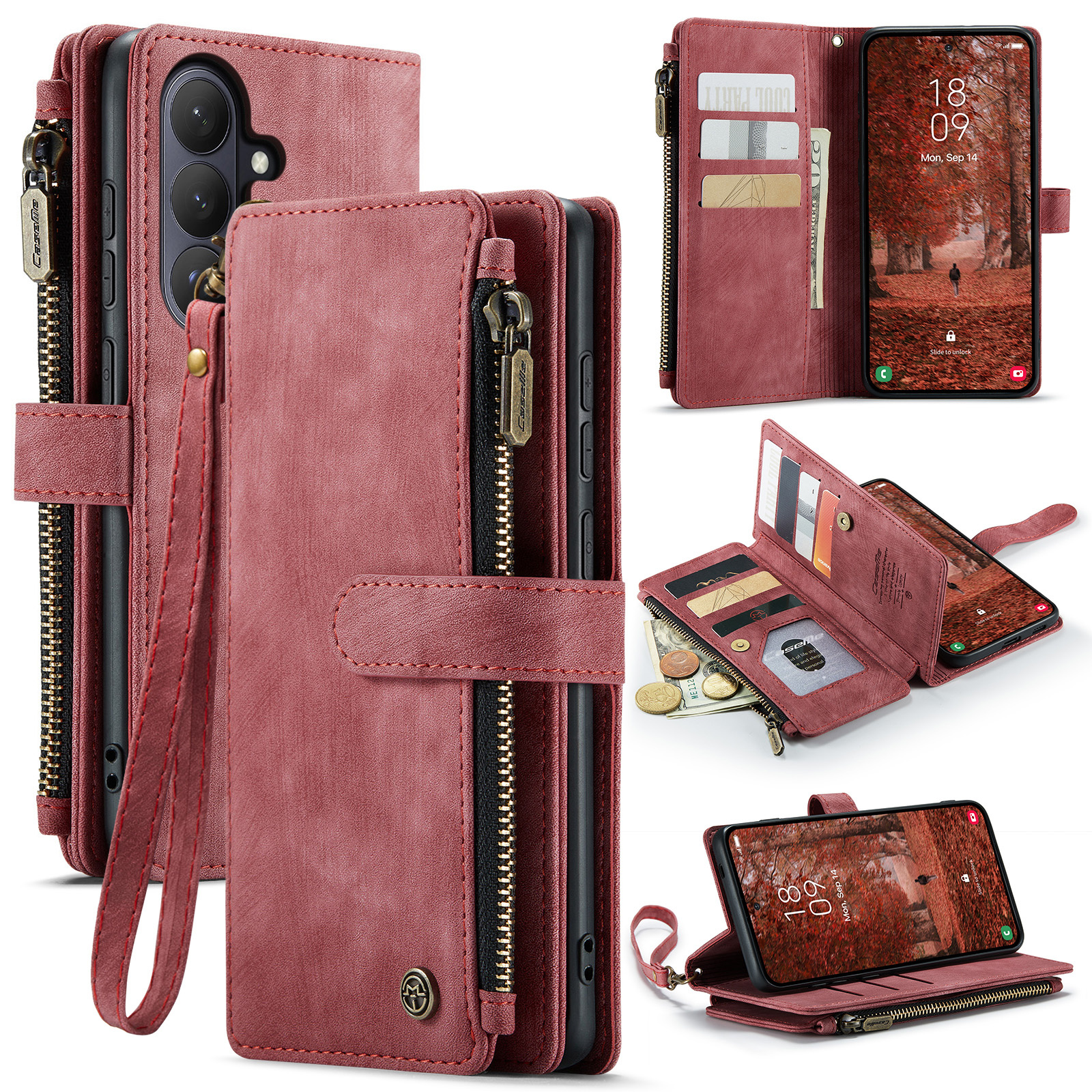 Caseme Samsung Galaxy S26 Plus PU leren hoesje - portemonnee - Rood