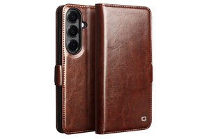 Qialino Samsung Galaxy S26 hoesje - Leren bookcase - Magnetische sluiting - Donkerbruin