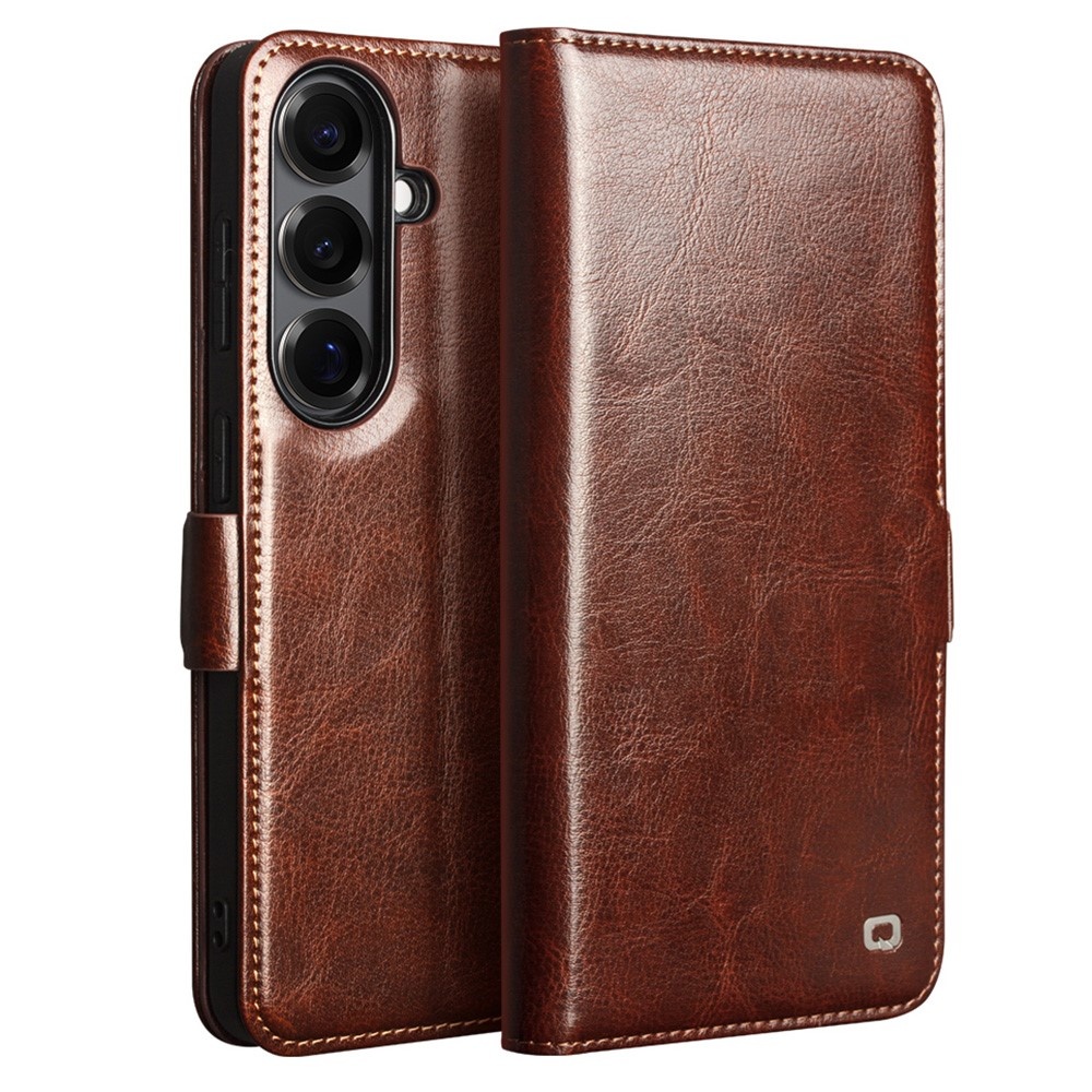 Qialino Samsung Galaxy S26 hoesje - Leren bookcase - Magnetische sluiting - Donkerbruin