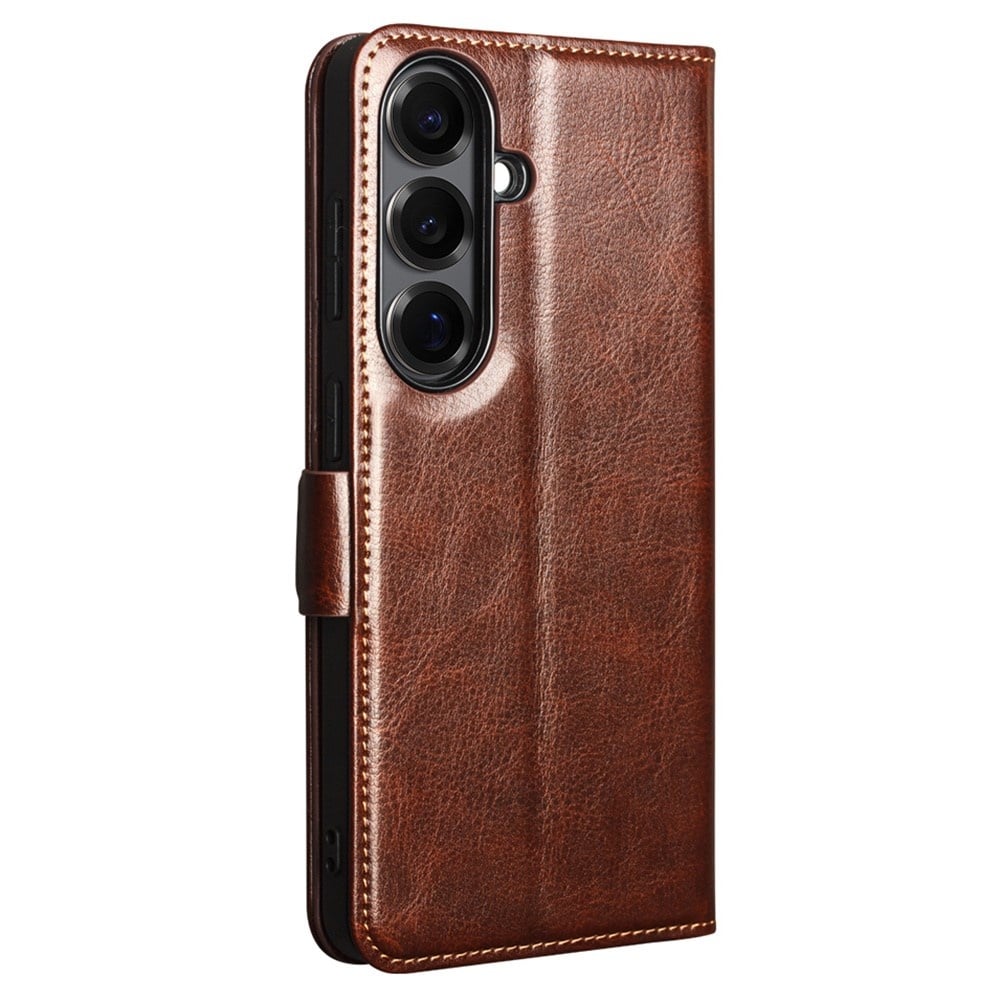 Samsung Galaxy S26 luxe echt leren bookcase hoesje - Magnetische sluiting - Donkerbruin