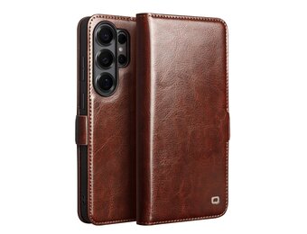 Qialino Samsung Galaxy S26 Ultra hoesje - Leren bookcase - Magnetische sluiting - Donkerbruin