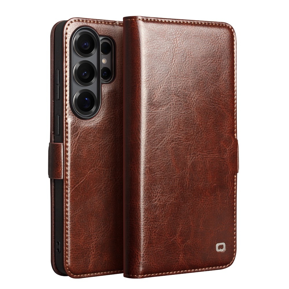 Qialino Samsung Galaxy S26 Ultra hoesje - Leren bookcase - Magnetische sluiting - Donkerbruin