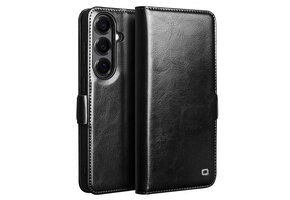 Qialino Samsung Galaxy S26 Plus hoesje - Leren bookcase - Magnetische sluiting - Zwart