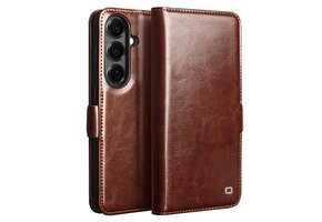 Qialino Samsung Galaxy S26 Plus hoesje - Leren bookcase - Magnetische sluiting - Donkerbruin