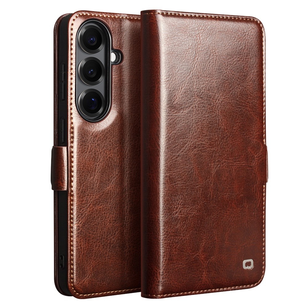 Qialino Samsung Galaxy S26 Plus hoesje - Leren bookcase - Magnetische sluiting - Donkerbruin