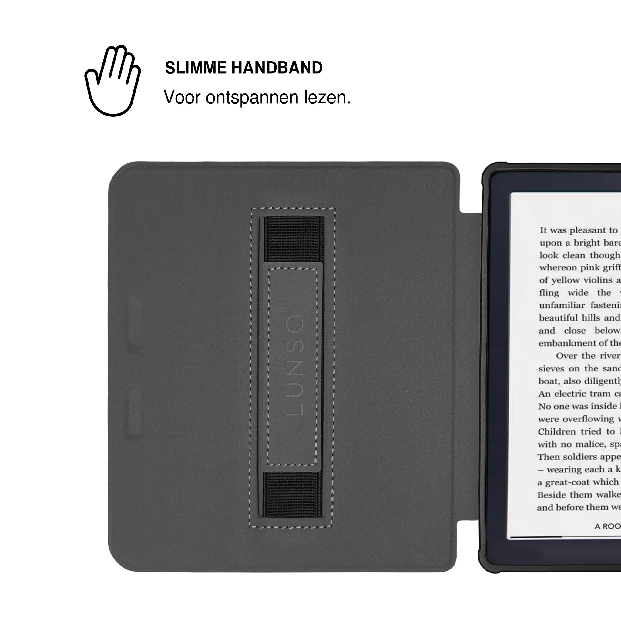 Kobo Libra Colour Hoesje - Vegan Saffiano Leren Sleep Cover - Met Handband en Auto Wake/Sleep - Calm Serengeti