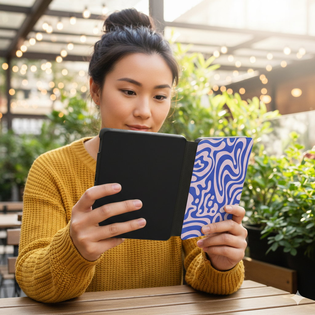 Kobo Libra Colour Hoesje - Vegan Saffiano Leren Sleep Cover - Met Handband en Auto Wake/Sleep - Voilet Vortex