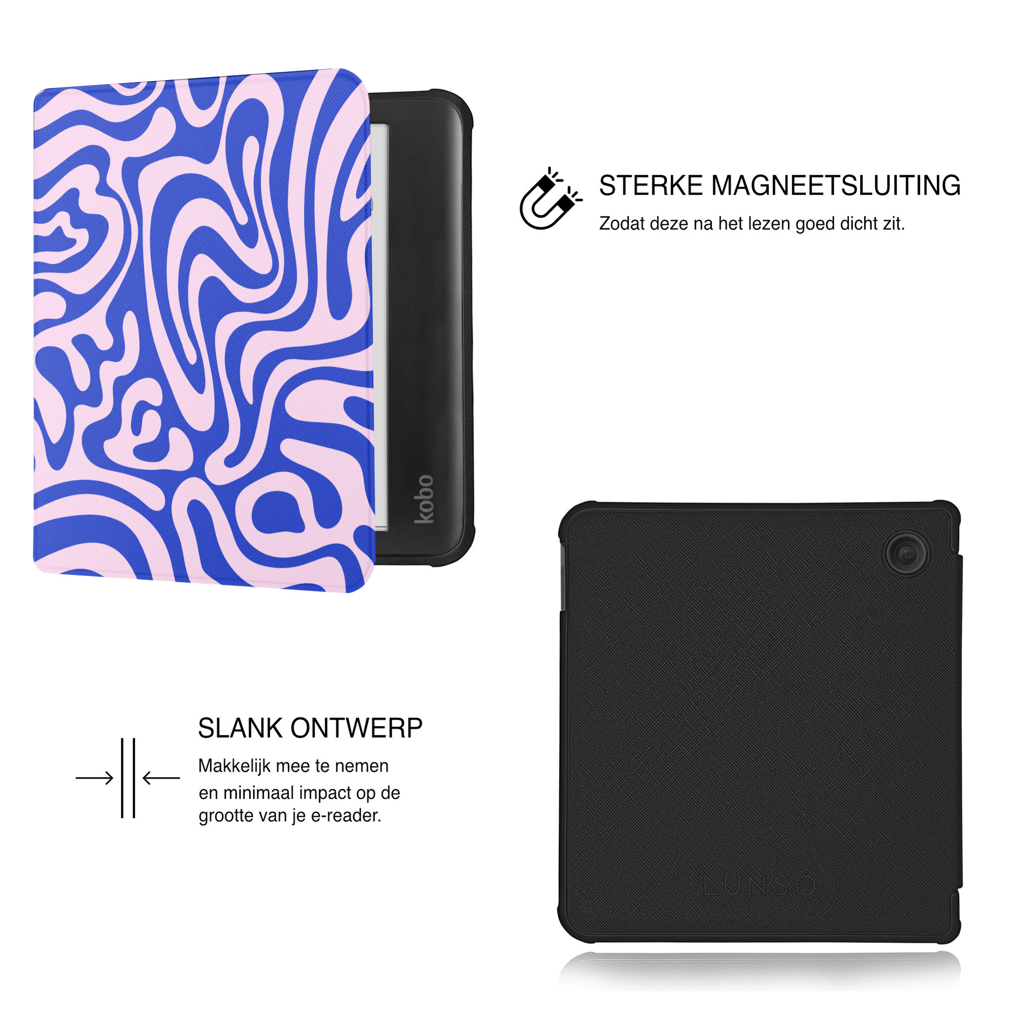 Kobo Libra Colour Hoesje - Vegan Saffiano Leren Sleep Cover - Met Handband en Auto Wake/Sleep - Voilet Vortex