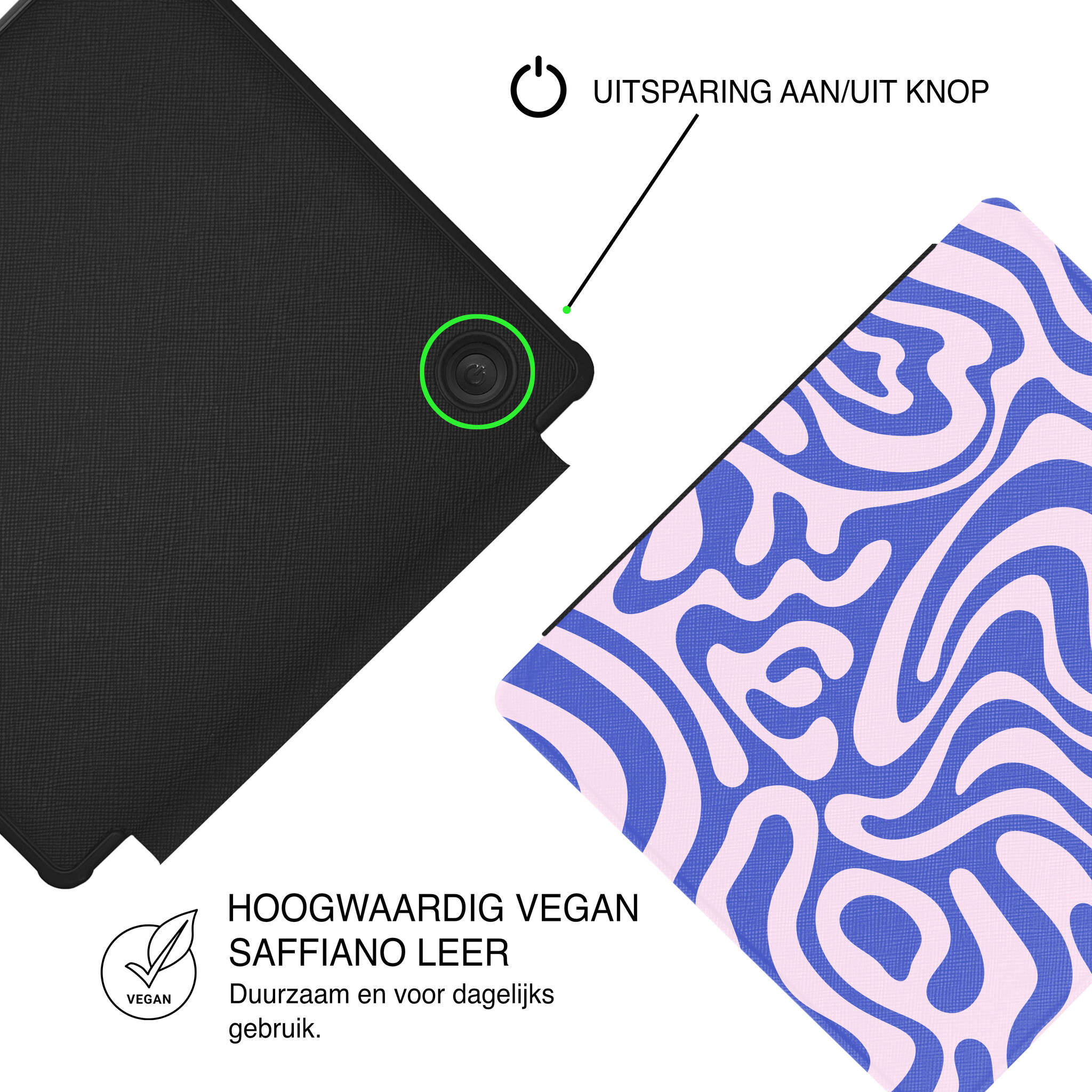 Kobo Libra Colour Hoesje - Vegan Saffiano Leren Sleep Cover - Met Handband en Auto Wake/Sleep - Voilet Vortex