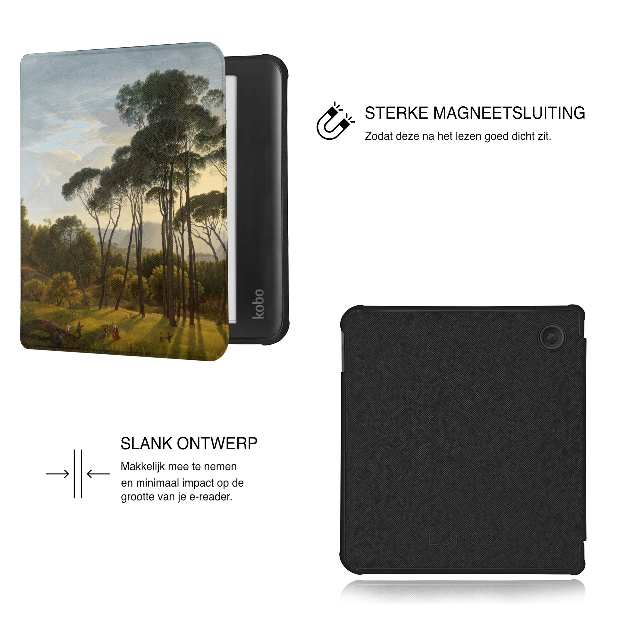 Kobo Libra Colour Hoesje - Vegan Saffiano Leren Sleep Cover - Met Handband en Auto Wake/Sleep - Italian Landscape