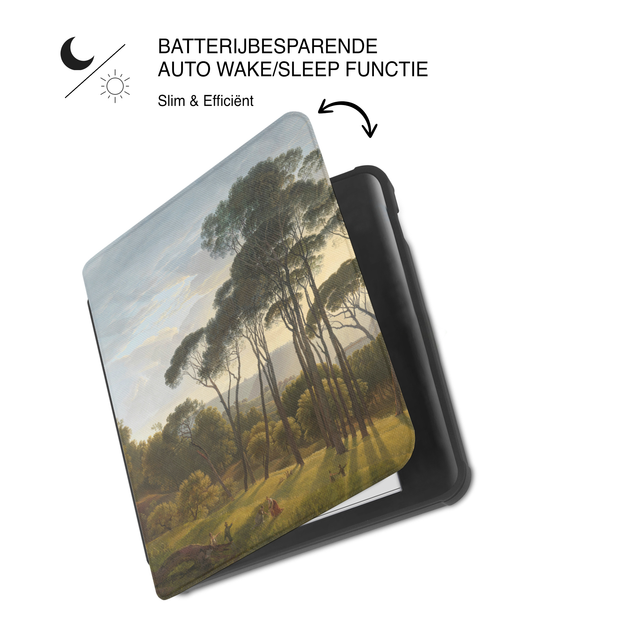Kobo Libra Colour Hoesje - Vegan Saffiano Leren Sleep Cover - Met Handband en Auto Wake/Sleep - Italian Landscape