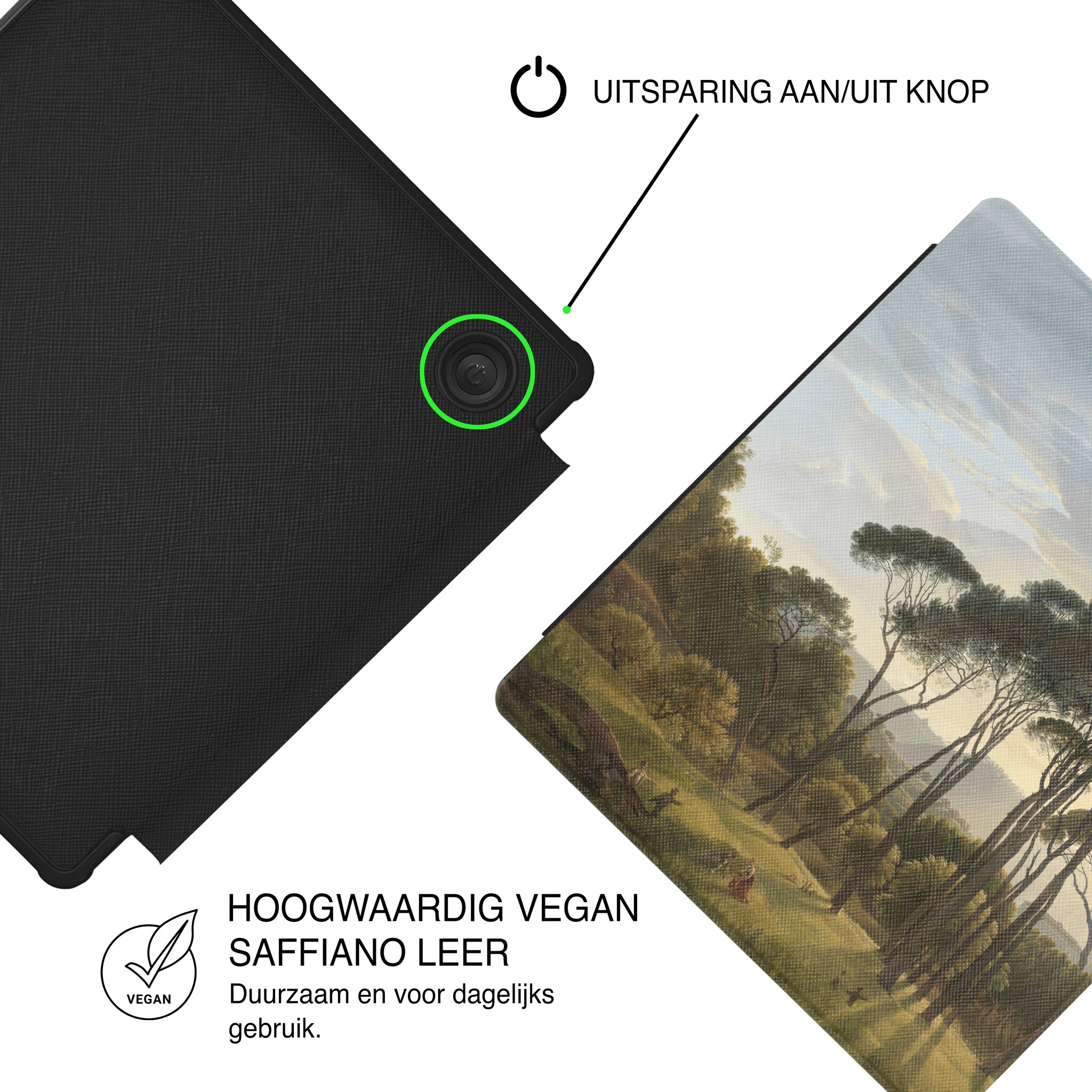 Kobo Libra Colour Hoesje - Vegan Saffiano Leren Sleep Cover - Met Handband en Auto Wake/Sleep - Italian Landscape