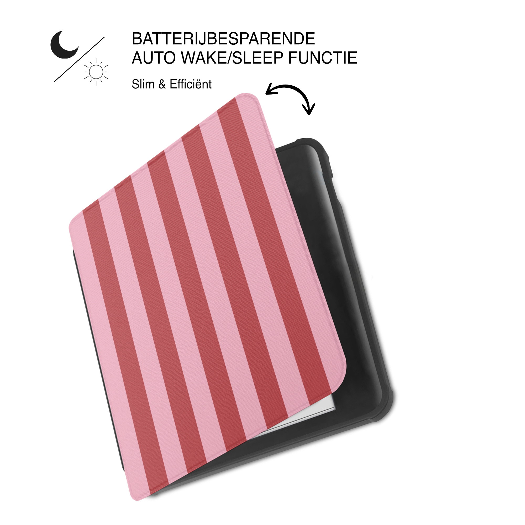 Kobo Libra Colour Hoesje - Vegan Saffiano Leren Sleep Cover - Met Handband en Auto Wake/Sleep - Candy Floss