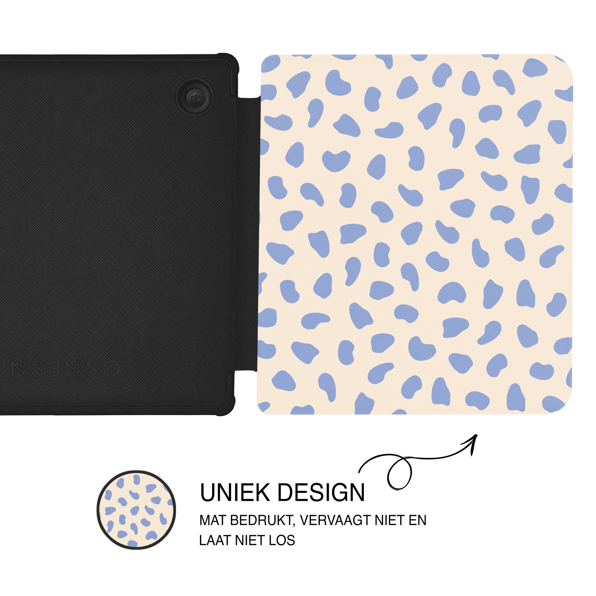 Kobo Libra Colour Hoesje - Vegan Saffiano Leren Sleep Cover - Met Handband en Auto Wake/Sleep - Azure Pebble