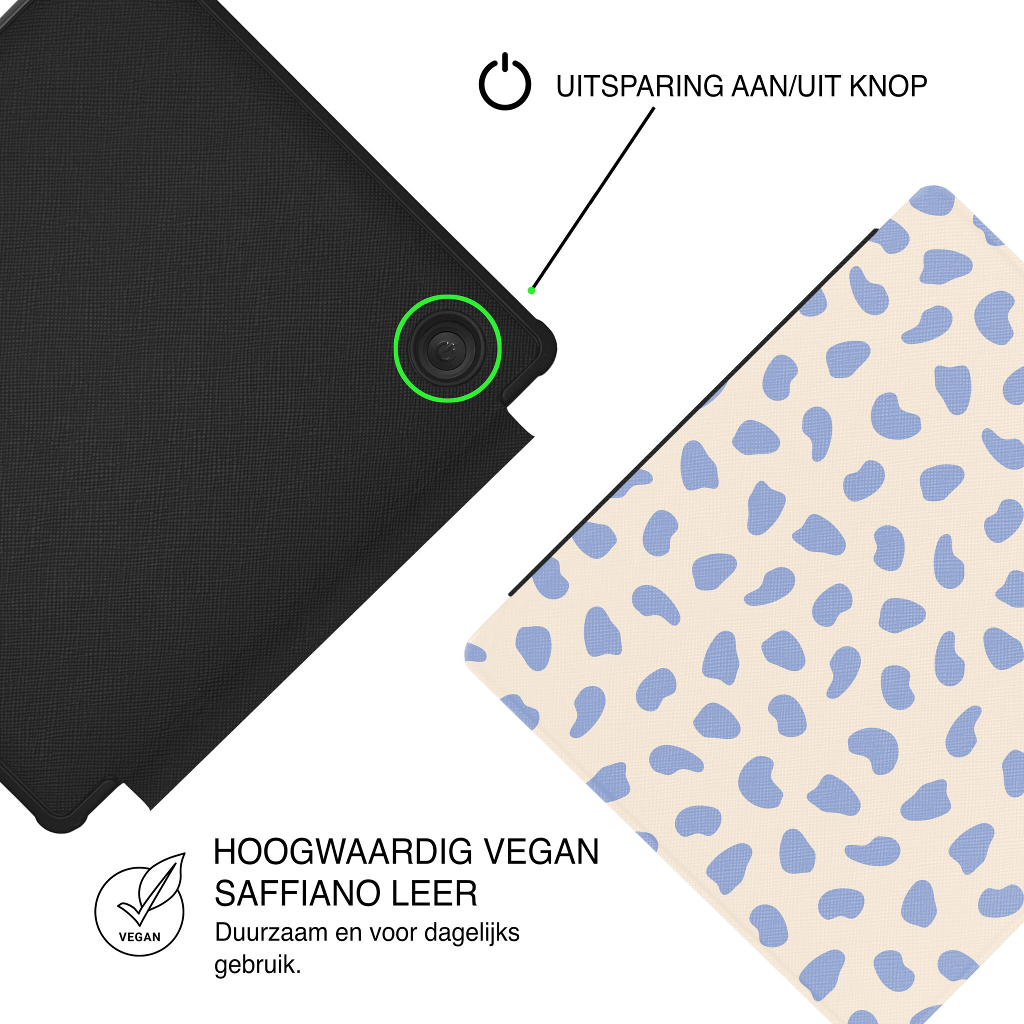 Kobo Libra Colour Hoesje - Vegan Saffiano Leren Sleep Cover - Met Handband en Auto Wake/Sleep - Azure Pebble