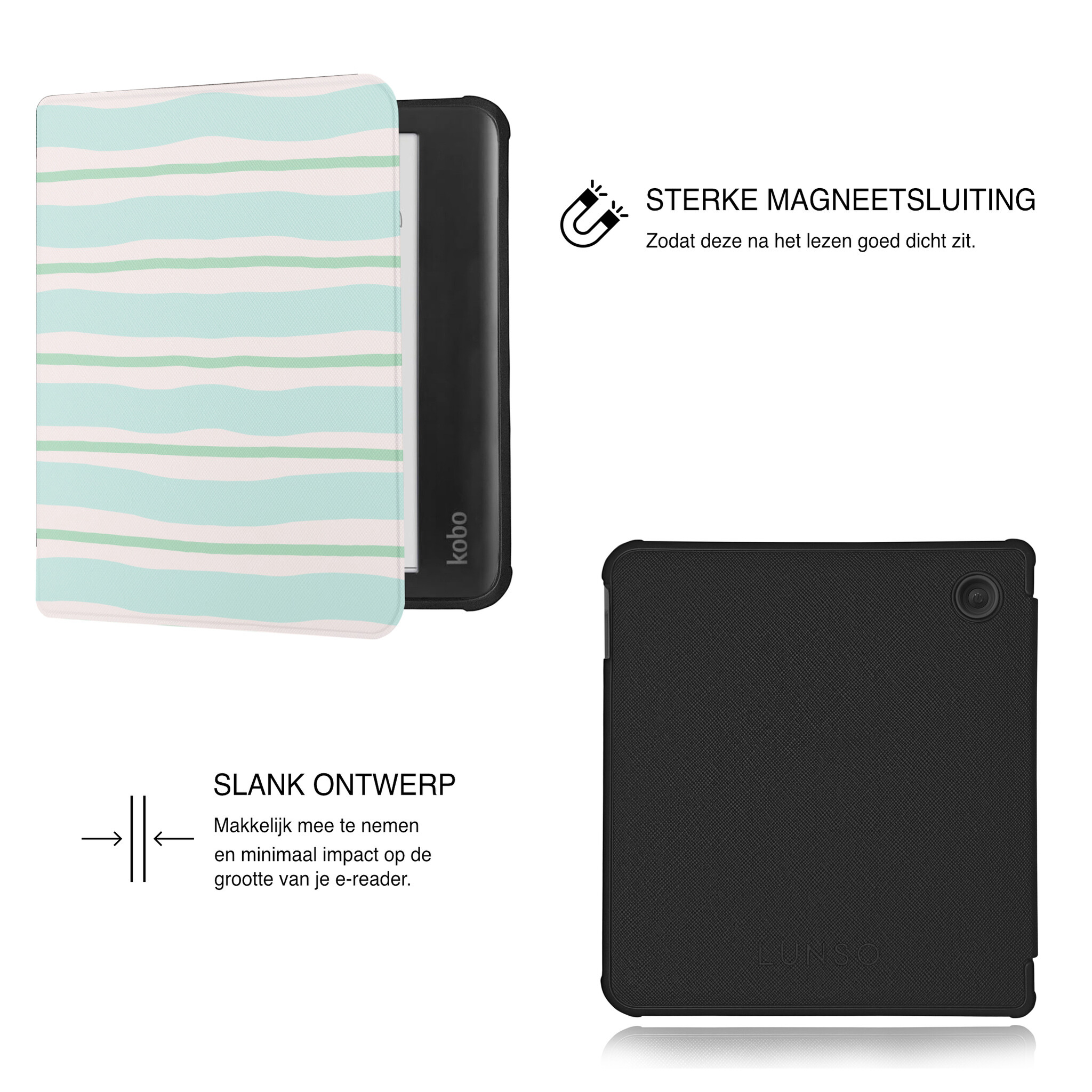 Kobo Libra Colour Hoesje - Vegan Saffiano Leren Sleep Cover - Met Handband en Auto Wake/Sleep - Soft Surf