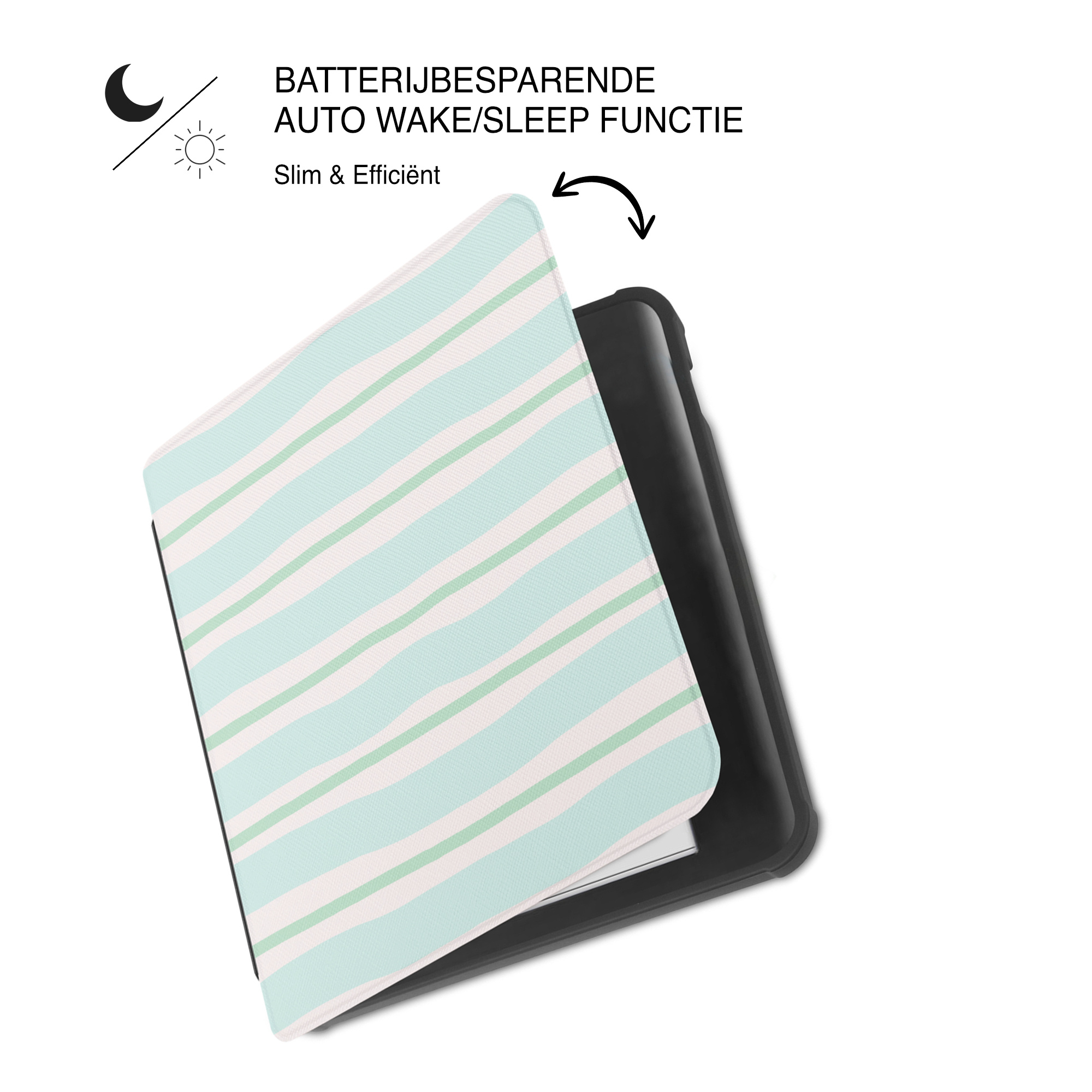 Kobo Libra Colour Hoesje - Vegan Saffiano Leren Sleep Cover - Met Handband en Auto Wake/Sleep - Soft Surf