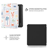 Kobo Libra Colour Hoesje - Vegan Saffiano Leren Sleep Cover - Met Handband en Auto Wake/Sleep - Riviera Postcards