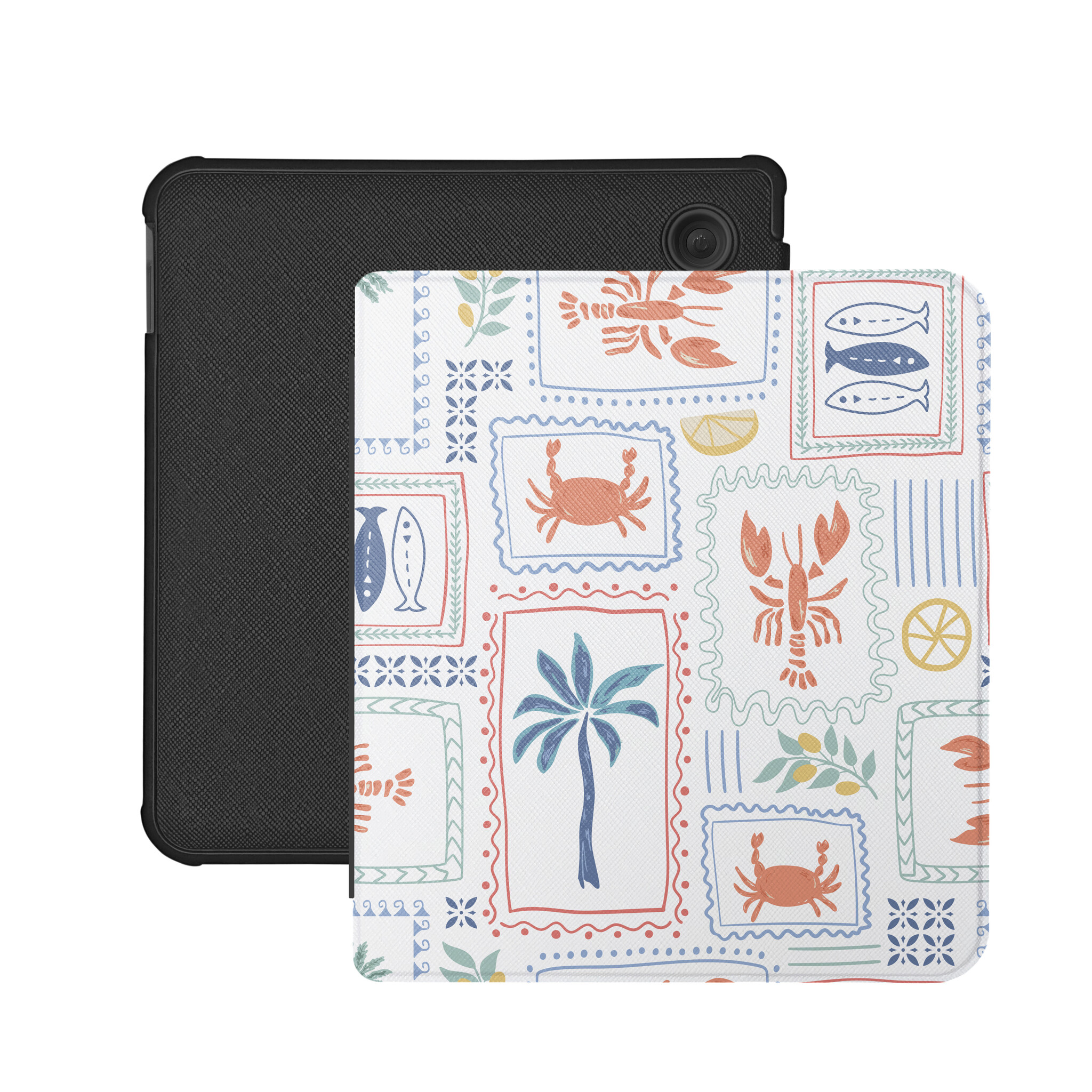 Kobo Libra Colour Hoesje - Vegan Saffiano Leren Sleep Cover - Met Handband en Auto Wake/Sleep - Riviera Postcards