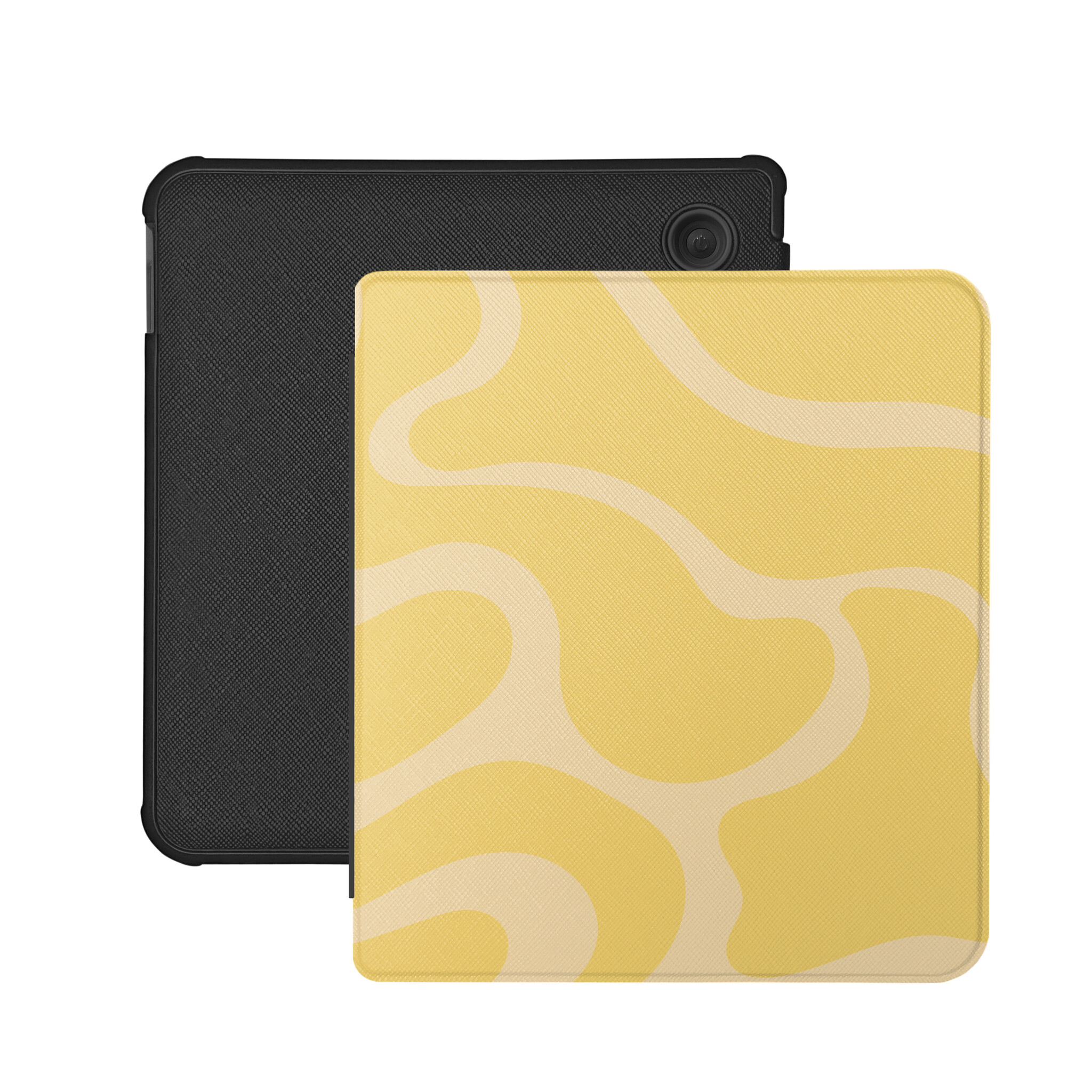 Kobo Libra Colour Hoesje - Vegan Saffiano Leren Sleep Cover - Met Handband en Auto Wake/Sleep - Yellow Wave