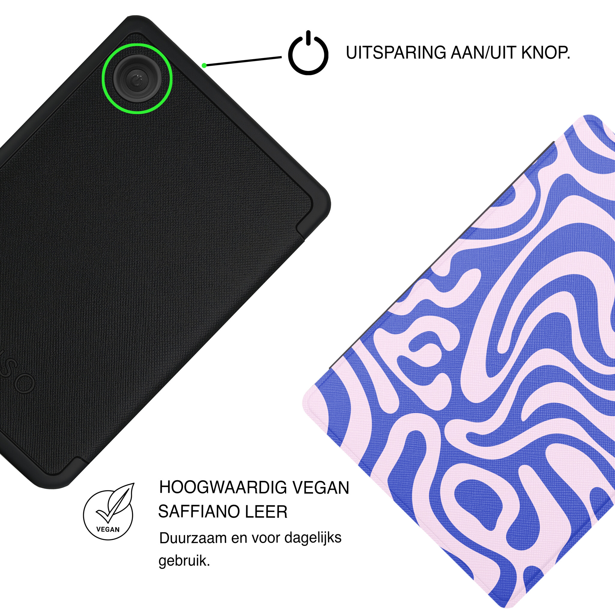 Kobo Clara BW / Clara Colour Hoesje - Vegan Saffiano Leren Sleep Cover - Met Handband en Auto Wake/Sleep - Voilet Vortex