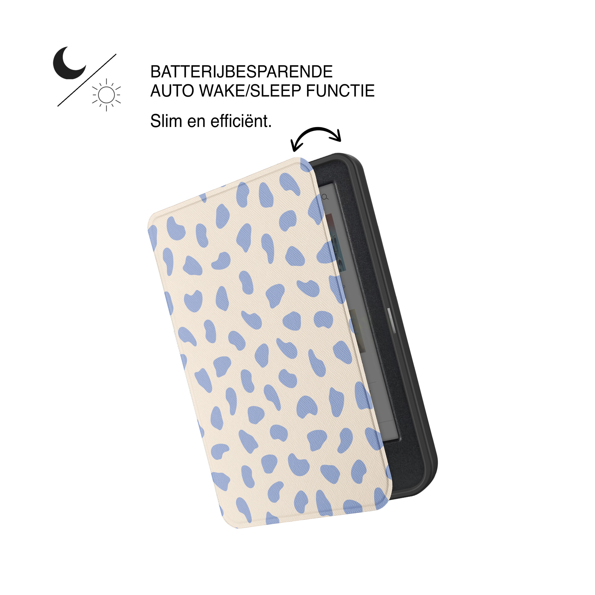 Kobo Clara BW / Clara Colour Hoesje - Vegan Saffiano Leren Sleep Cover - Met Handband en Auto Wake/Sleep - Azure Pebble