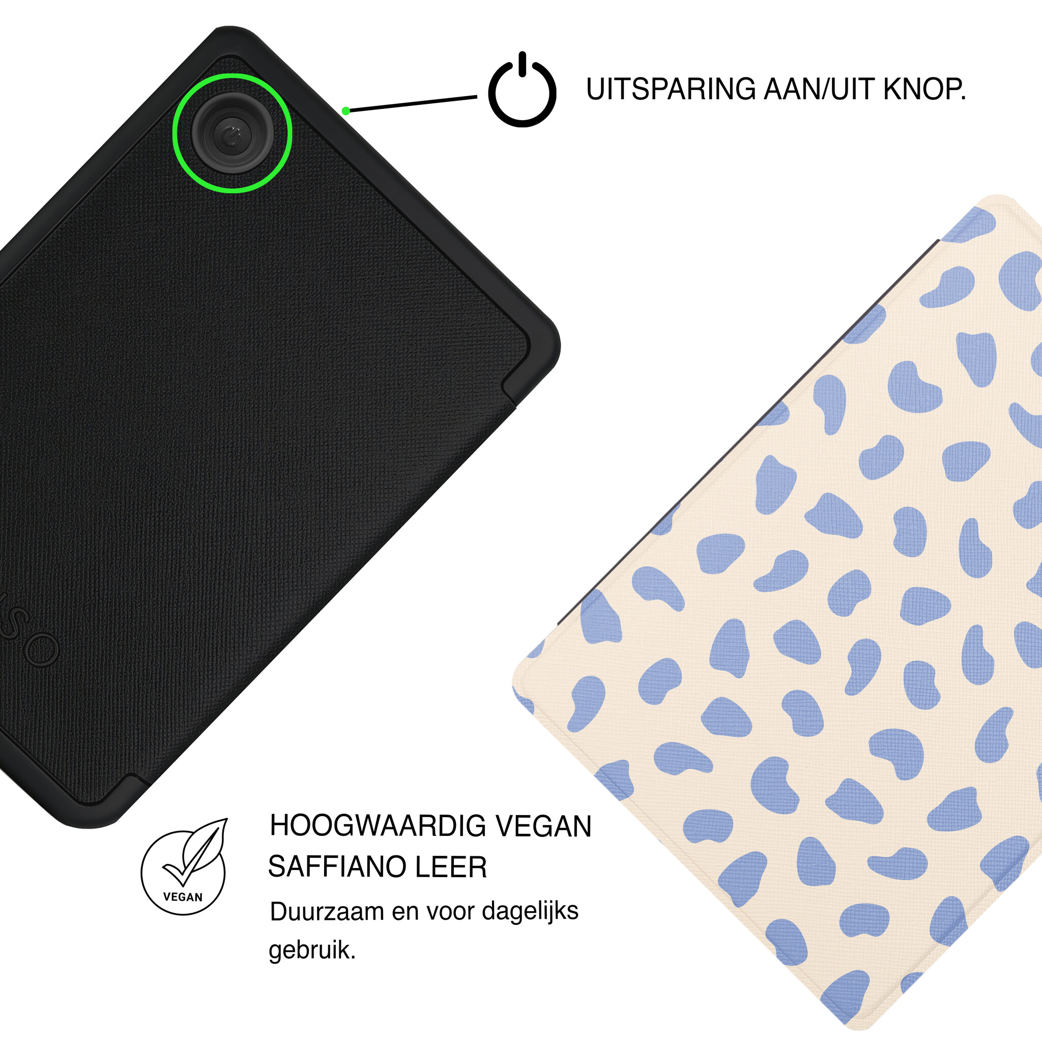 Kobo Clara BW / Clara Colour Hoesje - Vegan Saffiano Leren Sleep Cover - Met Handband en Auto Wake/Sleep - Azure Pebble