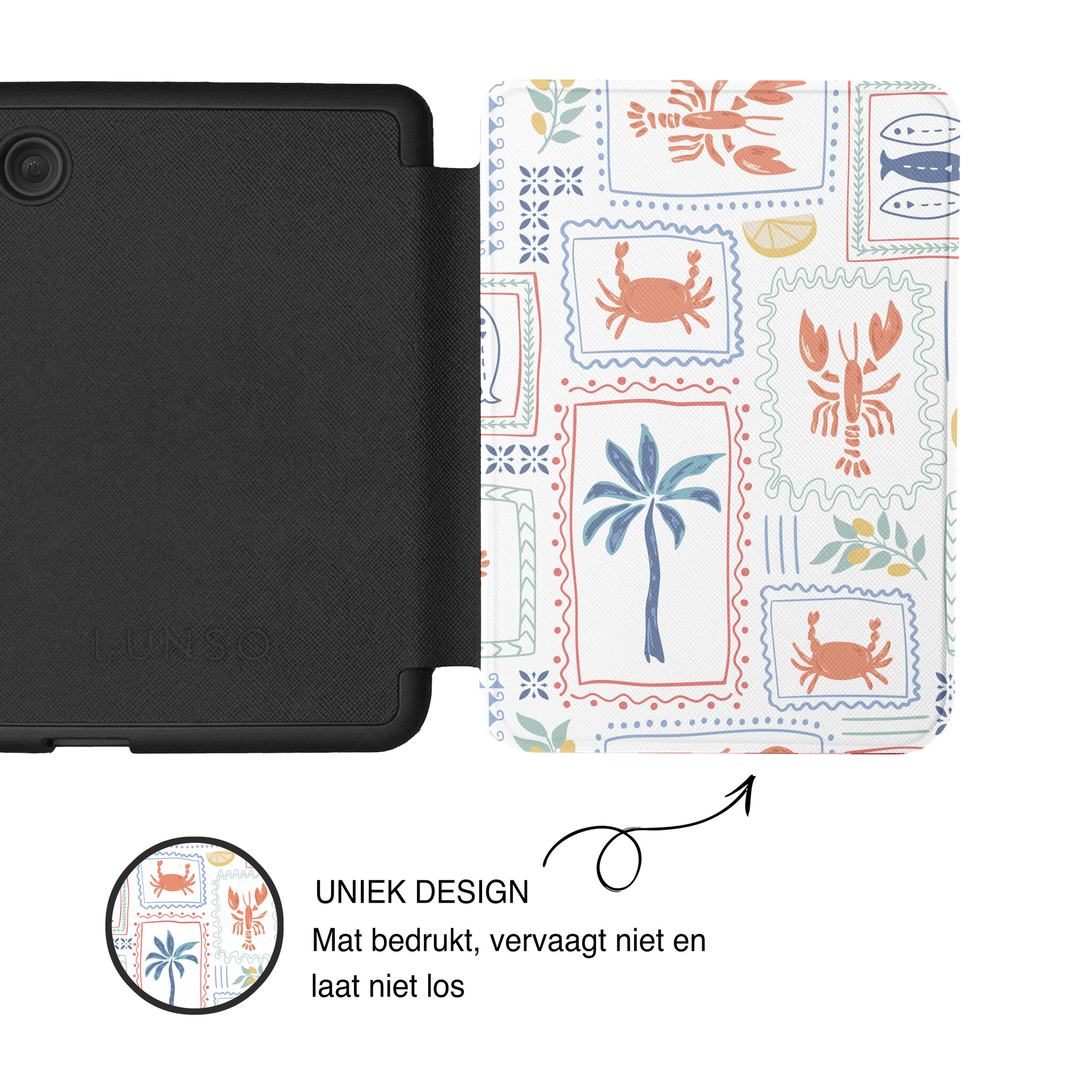 Kobo Clara BW / Clara Colour Hoesje - Vegan Saffiano Leren Sleep Cover - Met Handband en Auto Wake/Sleep - Riviera Postcards