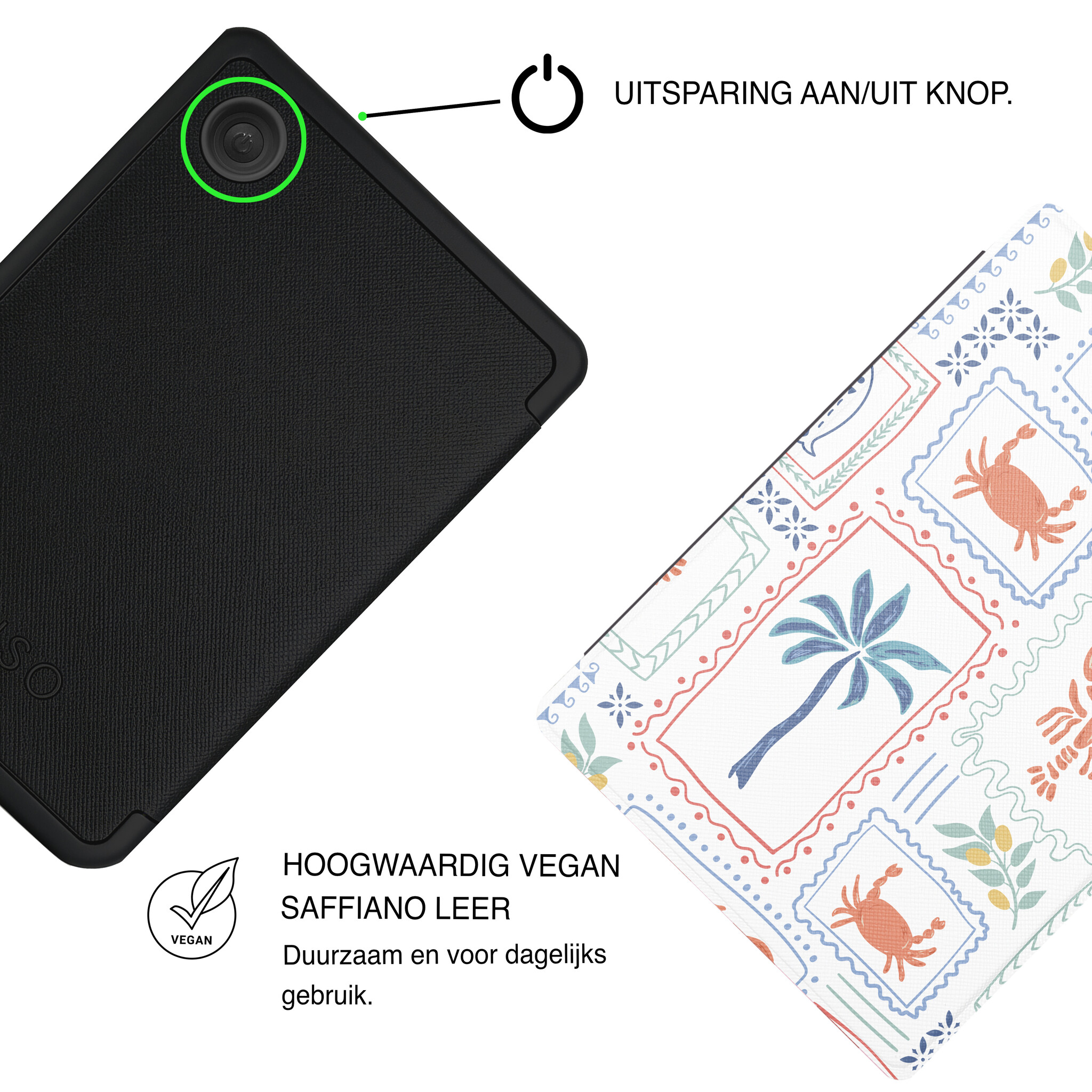 Kobo Clara BW / Clara Colour Hoesje - Vegan Saffiano Leren Sleep Cover - Met Handband en Auto Wake/Sleep - Riviera Postcards
