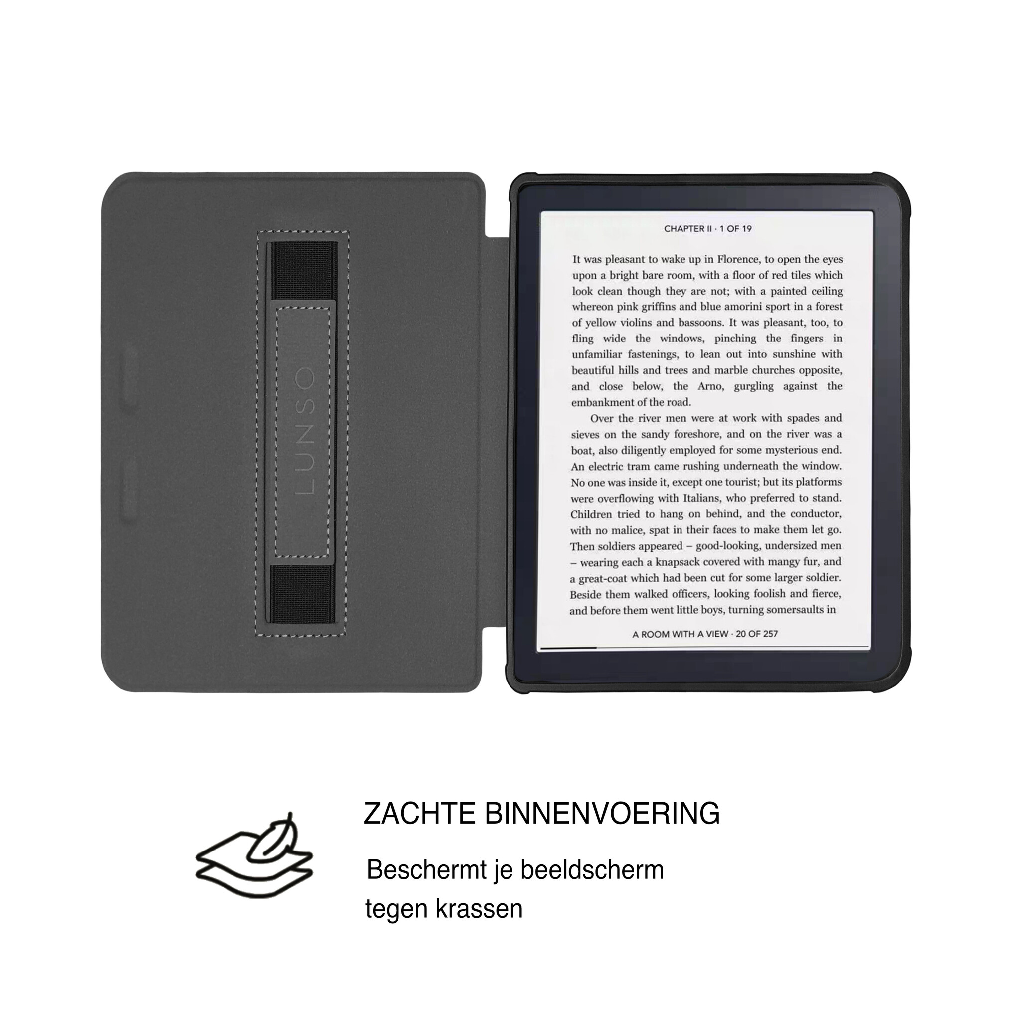 Kobo Clara BW / Clara Colour Hoesje - Vegan Saffiano Leren Sleep Cover - Met Handband en Auto Wake/Sleep - Soft Surf