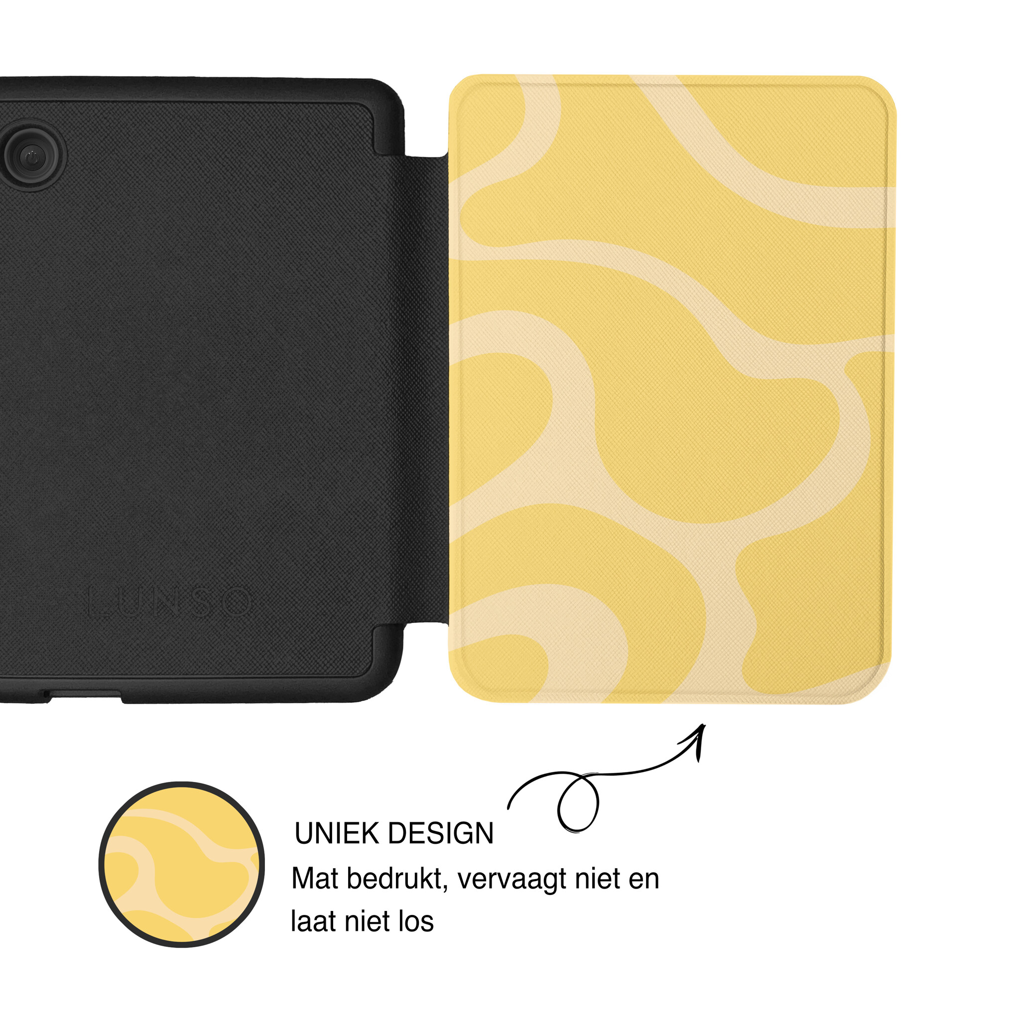 Kobo Clara BW / Clara Colour Hoesje - Vegan Saffiano Leren Sleep Cover - Met Handband en Auto Wake/Sleep - Yellow Wave